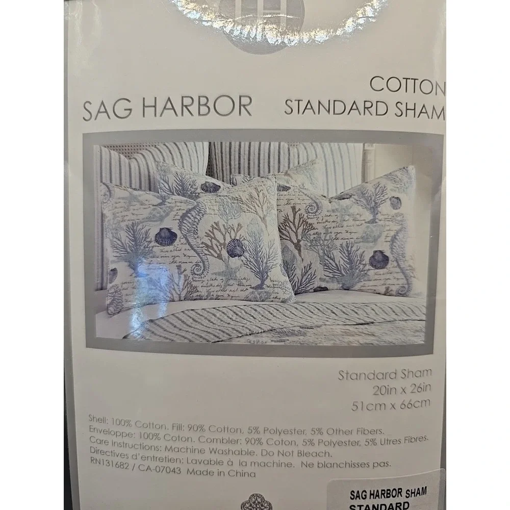 Levtex Home Sag Harbor Cotton‎ Sham Euro Blue White  Quilted Standard